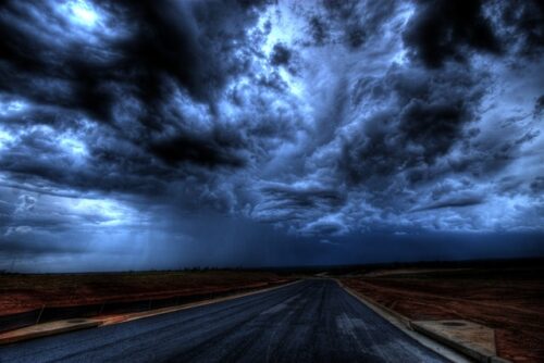 storm clouds and dark road