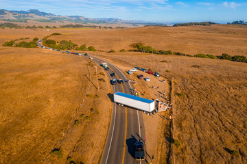 truck accident on highway birds eye view
